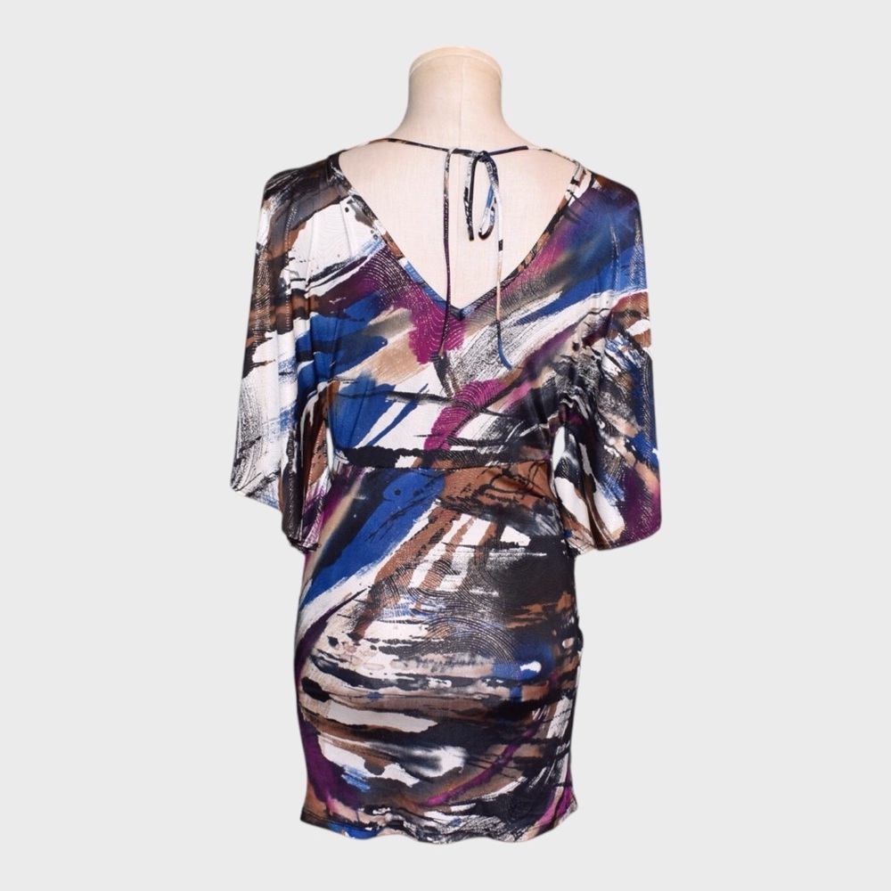 True Light Shimmer Abstract Print Ruched Bodycon Mini Dress - Picture 3 of 5